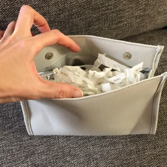 Dior Beauty Pouch Makeup Bag Light Grey Medium Canvas Authentic - Picture 11 of 15